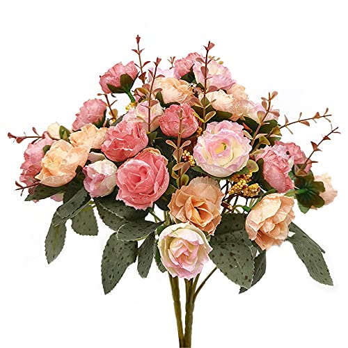 GOIYZTTR 2 Blumenstrauß Rosen Künstliche Blumen mit 21 Köpfe Rosen für Hochzeitsfeier, Zuhause, Haus Garten, Partys Dekoration, Tisch-Mittelstücke, 7 Stiele, Rosa von GOIYZTTR
