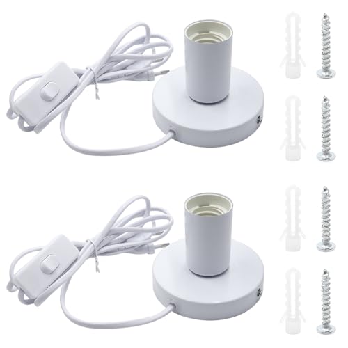 GOIYZTTR 2 Stück Vintage E27 Tischlampenfuß Schreibtischlampe Lampenfassung mit Kabelschalter E27 Fassung Weiß mit 1,8m Netzkabel Schraubring Schalter für Pendelleuchte Lampenaufhängung von GOIYZTTR