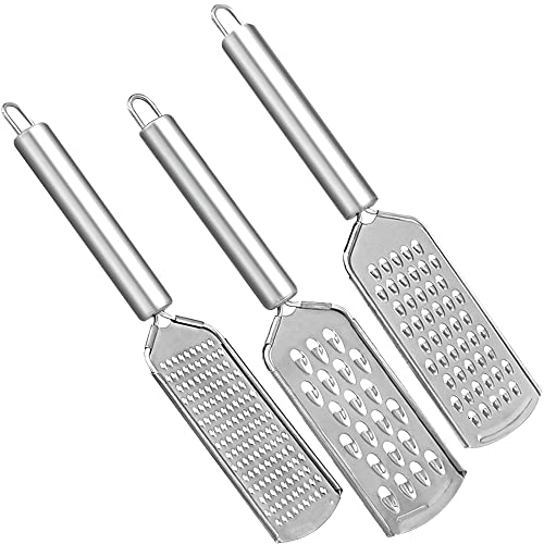 GOIYZTTR 3 Stück Reibe Set Küchenreibe Aus Edelstahl Reibeisen Mini mit Haken 3 Verschiedene Lochgrößen für Grob und Feinmahlung von Hartkäse, Schokolade von GOIYZTTR