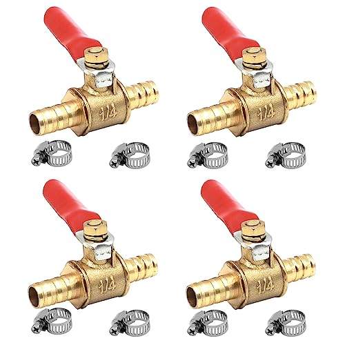 GOIYZTTR 4 Stück 10mm Kugelventil aus Messing mit Widerhaken Kugelhahn Absperrventil mit 8 Stück Klemmen für Luft Gas Und Kraftstoffleitung Absperrung GOIYZTTR 4 Stück 10mm Kugelventil aus Messing mit Widerhaken Kugelhahn Absperrventil mit 8 Stück Klemmen für Luft Gas Und Kraftstoffleitung Absperrung von GOIYZTTR