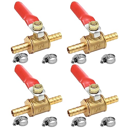 GOIYZTTR 4 Stück 6mm Kugelventil aus Messing mit Widerhaken Kugelhahn Absperrventil mit 8 Stück Klemmen für Luft Gas Kraftstoffleitung Absperrung von GOIYZTTR