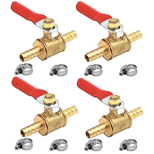 GOIYZTTR 4 Stück 8mm Kugelventil aus Messing mit Widerhaken Kugelhahn Absperrventil mit 8 Stück Klemmen für Luft Gas Kraftstoffleitung Absperrung von GOIYZTTR