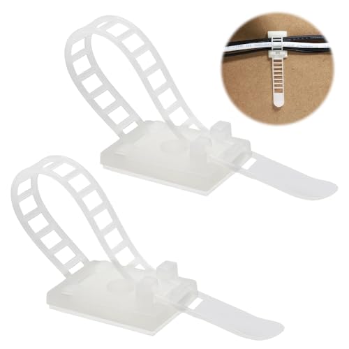 GOIYZTTR 60 Stück Verstellbare Selbstklebende Kabelbinder Kabelklemme Flexibel Weiß mit 3M Klebeband Wiederverwendbar Kabelbefestigung Geeignet für Kabelmanagement von GOIYZTTR