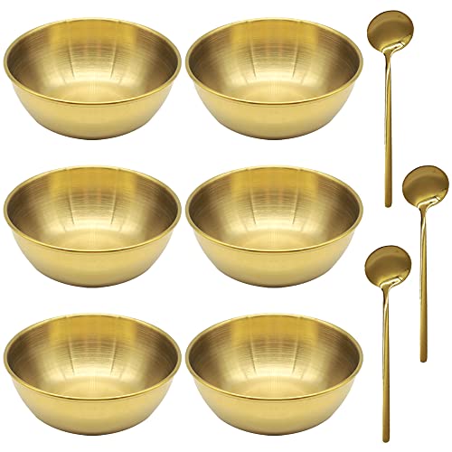 GOIYZTTR 6er-Set Edelstahl Schälchen Mini Goldene Soßenschale Runde Dippschalen mit 3pcs Löffel Für Verschiedene Dip-Saucen von GOIYZTTR