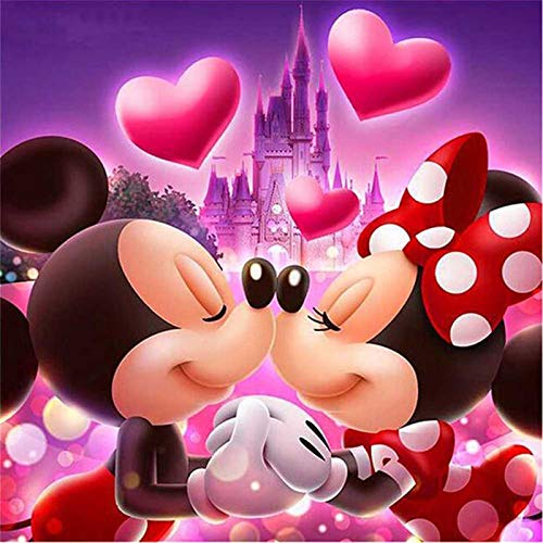 5D Diamant Malerei nach Zahlen, Mickey Minnie Loves Herzform Stickerei Kreuzstich Bild Zubehör Kunst Handwerk Wandaufkleber Dekor 30x30 cm von GOJOSOWIN