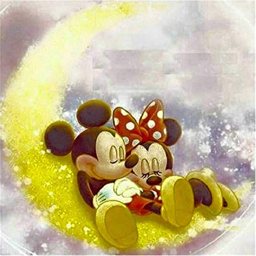 5D Diamant Malerei nach Zahlen, für Erwachsene vollständiger runder Bohrer Mickey Mouse Minnie schläft auf dem Mond Gemälde Stickbild Kunsthandwerk für Zuhause Wanddekoration Punkte Set 30x30 cm von GOJOSOWIN