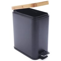 5 Liter Kleiner Mülleimer Abfalleimer Mülltrenner mit Fußpedal und Bambus-Deckel Tragbare Treteimer für Schlafzimmer, Wohnzimmer, Badezimmer (Schwarz) von GOJOY