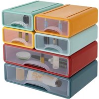 6pcs Schreibtisch Organizer Schubladenbox Stapelbare Schubladen Desktop Kunststoff Für Büro, Desktop, Schule, Zuhause,Makeup,Schmuck Weiß (Bunt) von GOJOY