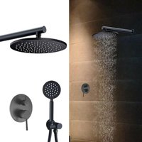 Duschsystem Schwarz Matt Unterputz Duschset mit Kopfbrause und Handbrause 10 Zoll Regendusche von GOJOY