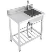 Freistehende Küchenspüle Edelstahl Spülbecken Spültisch KüchenspüLe mit Unterschrank 1 Becken Waschbecken Gewerbliche Spüle mit Wasserhahn, von GOJOY