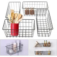 Gojoy - 4pc Metall Aufbewahrungskorb Ohne Bohren Wand Korb Hänge Regal Drahtkorb Küche von GOJOY