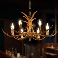 6 Flammig Deckenlampen Hirschgeweih Kronleuchter Harz Pendelleuchte Geweihlampe Deckenleuchte Wohnzimmer Hängelampe von GOJOY