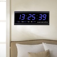 Led Digitale Wanduhr 48cm Kalenderuhr Temperatur Wanduhren Digitaluhr Ziffer Display Tischuhr für Zimmer Küche Büro, eu Stecker (Blau) von GOJOY