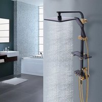 Gojoy - Moderne Duschsäule Wandmontage Thermostat Schwarz + Gold Duscharmatur Wasserhahn Regendusche Set Handbrause von GOJOY