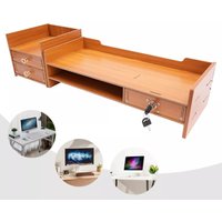Gojoy - Monitorständer aus Holz Schreibtischaufsatz Mit Schloss l 65.52013.5 Cm l Monitorerhöhung Monitor Organizer Halter mit Stauraum,für von GOJOY