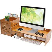 Monitorständer aus Holz für den Schreibtisch mit Schubladen und Schloss, Schreibtisch-Organizer, Ablage, Bürozubehör für PC, Laptop, Drucker (Holz, Monitorständer aus Holz für den Schreibtisch mit Schubladen und Schloss, Schreibtisch-Organizer, Ablage, Bürozubehör für PC, Laptop, Drucker (Holz, von GOJOY
