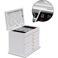 Schmuckkasten aus Holz Schmuckschatulle mit 6 Ebenen Weiß Schmuckbox für Ohrringe, Ringe, Halsketten, Uhren, Haarspange Schmuckkasten aus Holz Schmuckschatulle mit 6 Ebenen Weiß Schmuckbox für Ohrringe, Ringe, Halsketten, Uhren, Haarspange von GOJOY