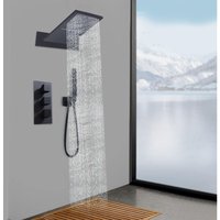 Unterputz Duscharmatur Set Schwarz Thermostat Duschsystem Duschkopf Regendusche Schwarz 3 Funktionen mit Handbrause Duschsystem Duschbrause Dusche von GOJOY