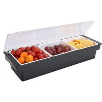Zutatenbehälter Set 3-teilig Barbeilagenbehälter mit Deckel 3X 400 ml Fächer für Zitronen, Obst, Oliven und Cocktail Zutaten 50x15x10cm schwarz mit von GOJOY