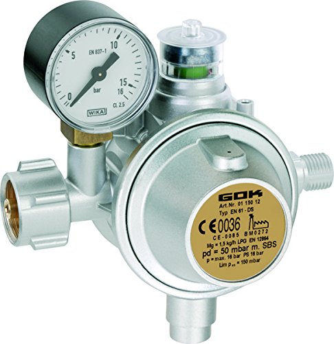 GOK Gewerbe Gasregler EN61-DS 1,5 kg/h 50 mbar SBS mit Manometer von GOK