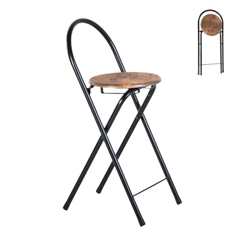 GOKHOMX 1 Stück Klapphocker Faltbar mit Lehne, Tragbarer Faltbarer Hocker Barhocker Klappbar Outdoor Gartenhocker Klappbar für Garten Balkon Küche Bistro, Sitzhöhe 55.5 cm (Braun und Schwarz) von GOKHOMX