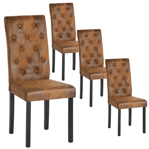 GOKHOMX Esszimmerstühle, 4,4 Stück, Wildleder, mit Knöpfen, moderne Esszimmerstühle, gepolstert, mit Beinen aus Massivholz und gepolsterter Sitzfläche, Braun von GOKHOMX