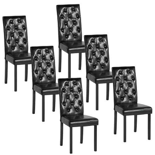 GOKHOMX Esszimmerstühle, 6 Stück, schwarz, gepolstert, modern, aus Leder, mit Knöpfen und Holzbeinen, moderne Esszimmerstühle für Wohnzimmer, Küche von GOKHOMX