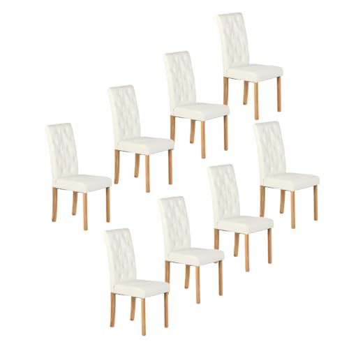 GOKHOMX Esszimmerstühle, 8 Stück, aus Massivholz und weißem Leder, gepolsterte Esszimmerstühle, moderne Küchenstühle, geeignet für Wohnzimmer, Küchen von GOKHOMX