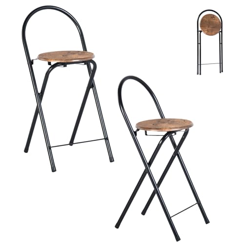 GOKHOMX Klapphocker Faltbar 2er Set, Tragbarer Faltbarer Hocker Barhocker Klappbarer mit Lehne Outdoor Gartenhocker Klappbar für Garten Balkon Indoor Outdoor, Sitzhöhe 55.5 cm (Braun und Schwarz) von GOKHOMX