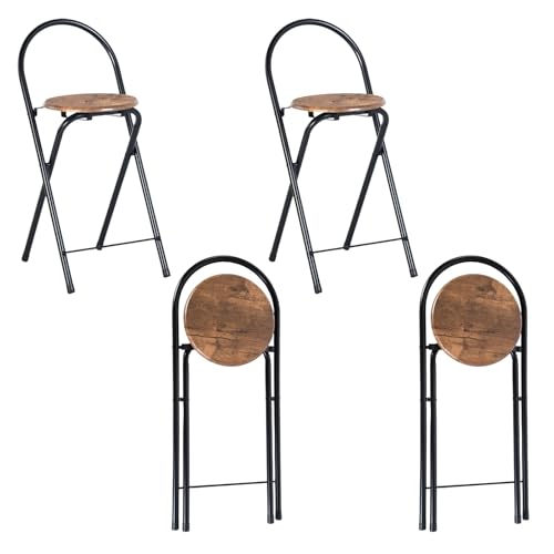 GOKHOMX Klapphocker Faltbar 4er Set, Tragbarer Faltbarer Hocker Barhocker Klappbarer mit Lehne Outdoor Gartenhocker Klappbar für Garten Balkon Küche Bistro, Sitzhöhe 55.5 cm (Braun und Schwarz) von GOKHOMX