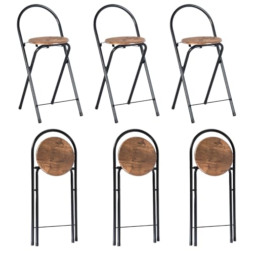 GOKHOMX Klapphocker Faltbar 6er Set, Tragbarer Faltbarer Hocker Barhocker Klappbarer mit Lehne Outdoor Gartenhocker Klappbar für Garten Balkon Küche Bistro, Sitzhöhe 55.5 cm (Braun und Schwarz) von GOKHOMX