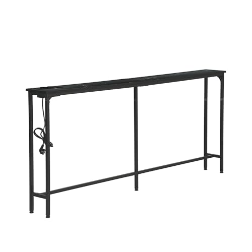GOKHOMX Konsolentisch, 180 cm, mit 2 Steckdosen und 2 USB-Anschlüssen, Konsolentisch, schmal, industriell, Möbel hinter dem Sofa, für Wohnzimmer, Eingang, Flur, Flur, Marmoroptik, Schwarz von GOKHOMX