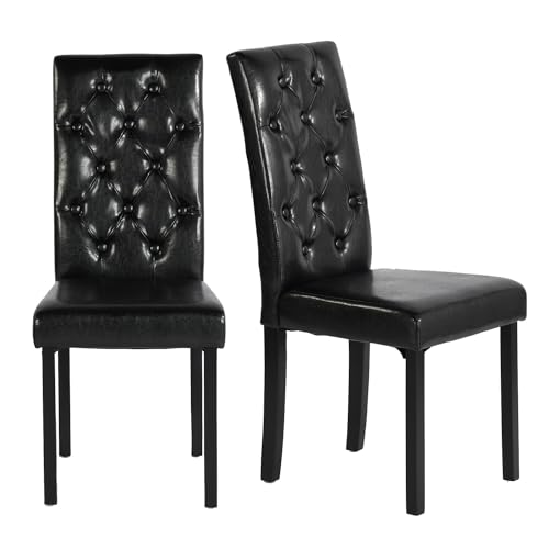 GOKHOMX Küchenstuhl, schwarz, 2 Stück, gepolstert, modern, aus Leder, mit Knöpfen und Beinen aus Holz, Esszimmerstühle im Stil für Wohnzimmer, Küche von GOKHOMX