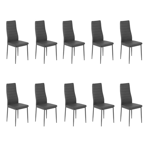 GOKHOMX Set mit 10 modernen Esszimmerstühlen, Küchenstühle mit Metallbeinen, Esszimmerstuhl, gepolstert, aus Kunstleder, für Esszimmer, Küche, Restaurant (grau) von GOKHOMX