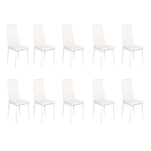 GOKHOMX Set mit 10 modernen Esszimmerstühlen, Küchenstühle mit Metallbeinen, gepolsterter Esszimmerstuhl, aus Kunstleder, für Esszimmer, Küche, Restaurant (weiß) von GOKHOMX