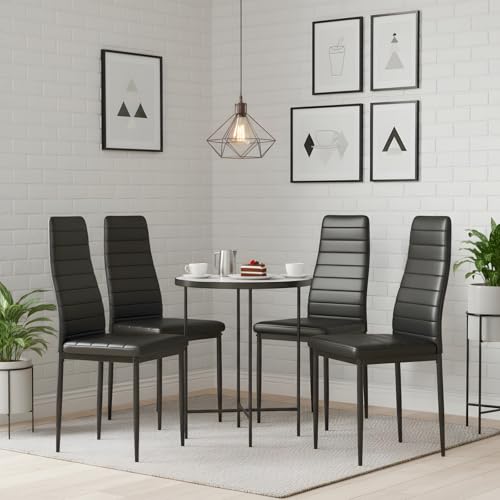 GOKHOMX Set mit 4 modernen Esszimmerstühlen, Küchenstühle mit Metallbeinen, Esszimmerstuhl, gepolstert, aus Kunstleder, für Esszimmer, Küche, Restaurant (schwarz) von GOKHOMX