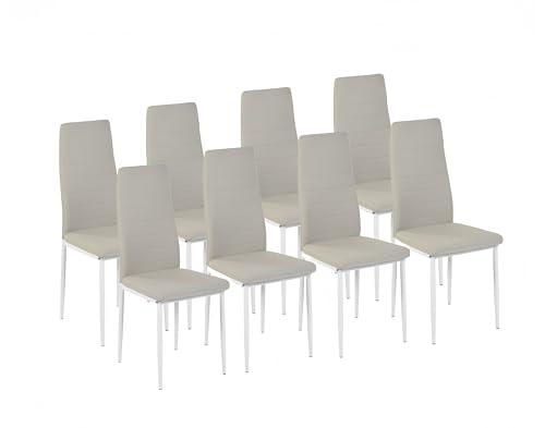 GOKHOMX Set mit 8 Esszimmerstühlen, moderner Esszimmerstuhl mit Metallbeinen, gepolsterter Stuhl, bequem, beige, kann in Küche, Wohnzimmer, Schlafzimmer verwendet werden von GOKHOMX