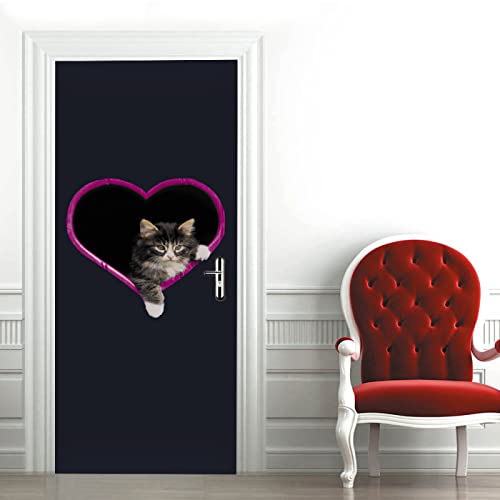 3D Türposter Türtapete Liebe Katze Türtapete selbstklebend TürPoster Fototapete Türfolie Poster DIY Selbstklebende Wandbild PVC Wasserdichte Tapete B77 x H200cm von GOKSEL