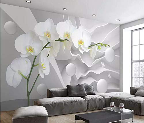 3D Wandbilder Weiße Orchidee Größe:W350CMxH256CM Tapeten Wandbild Abnehmbares Wandbild Flur Wohnzimmer Büro Badezimmer Kinderzimmer von GOKSEL