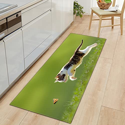 GOKSEL Küchenläufer Tierkatzen & Schmetterlinge Rutschfester,wasserdichter,abwaschbarer Küchenteppich,Teppich Läufer Küchenmatte für,Flur,Schlafzimmer,Badezimmer 60 x 120cm von GOKSEL