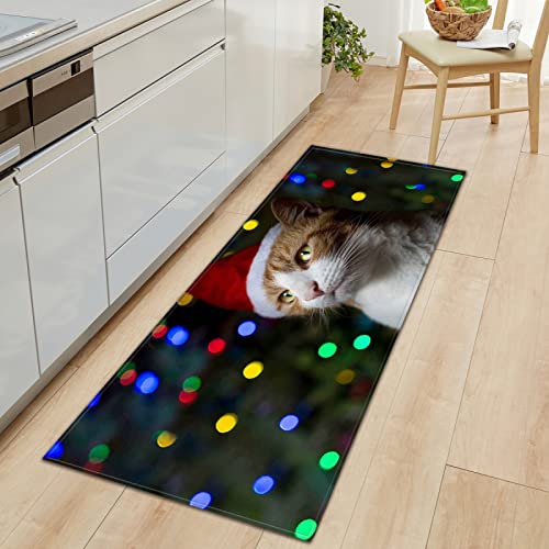 GOKSEL Küchenmatten Weihnachten&Katzen Barrier Teppiche mit Gummirücken, saugfähig, waschbarer Teppich für Flur, Küche, Eingang 60 x 180cm von GOKSEL