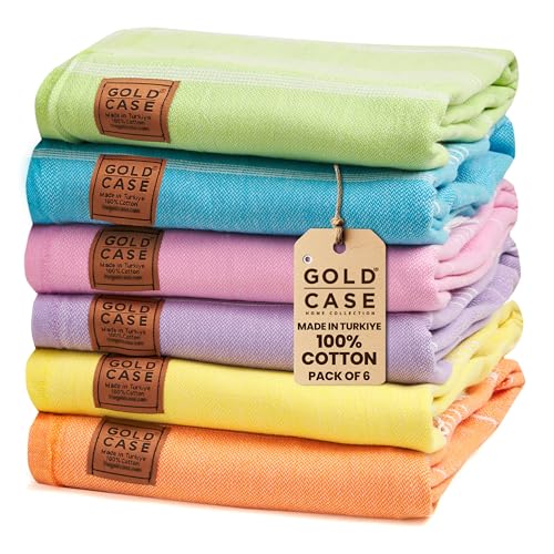 Gold CASE - 6er-Set – XXL 178 x 99 cm – Original LYCIA türkisches Strandtuch, Badetuch – 100% Baumwolle Pestemal für Strand, Spa, Yacht, Picknick (Pastell – Rosa Grün Flieder Gelb Orange Türkis) von GOLD CASE HOME COLLECTION