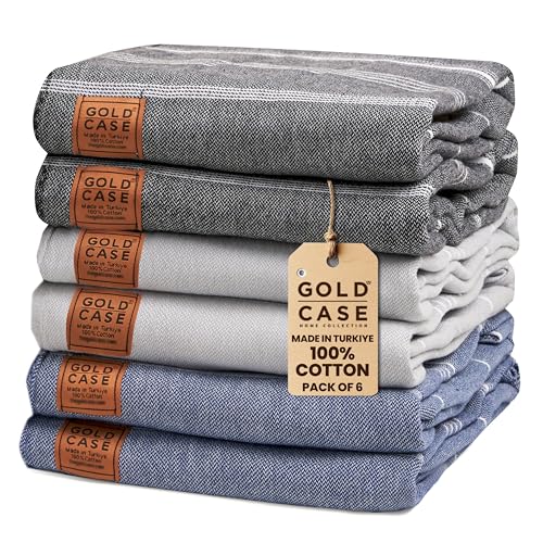 Gold CASE - Set mit 6 XXL 70 x 39 Zoll – Original LYCIA Handtücher 100% natürliche türkische Baumwolle – Ultra leicht – für Bad, Strand, Hammam, Überwurf, Picknick, Yacht, grau, schwarz von GOLD CASE HOME COLLECTION