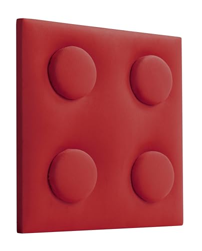 Gold Label 3D Polsterplatte in Form von Blöcken für Kinderzimmer | Magic Velvet Stoff | 3D-Wanddekoration für Schlafzimmer (Rot, 25 x 25 cm) von Gold Label