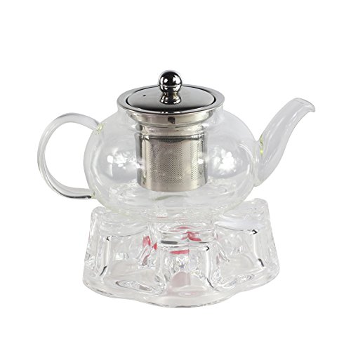 Teekanne aus klarem Glas und Edelstahl, mit Stövchen von GOLDBEARUK