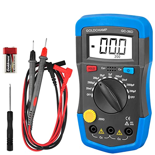 Digitales Kapazitätsmessgerät, Multimeter Werkzeug mit LCD Hintergrundbeleuchtung, Max 1999 Count Display, 0.1pF - 20,000uF Messung, Kondensator Messgerät für Gerätefehlerprüfung, GC-36D, GOLDCHAMP von GOLDCHAMP