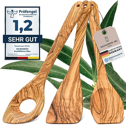 GOLDENBERG® Premium Holzkochlöffel Set Olive - feinstes Olivenholz aus Italien - Made in Germany - antibakteriell und hitzebeständig - Kochlöffel Holz - Kochlöffel Set - Holz Kochlöffel von GOLDENBERG