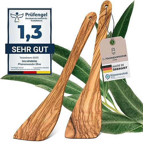 GOLDENBERG® Premium Pfannenwender Olive 2er Set - feinstes italienisches Olivenholz - MADE IN GERMANY - 100% Klimaneutral - Bratenwender Holz - Pfannenwender Holz - Holz Kochbesteck von GOLDENBERG