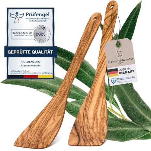 GOLDENBERG® Spar Set - Premium Pfannenwender - Made in Germany - feinstes Olivenholz aus Italien - robust, langlebig & antibakteriell - Holzschaber - Pfannenwender Holz von GOLDENBERG
