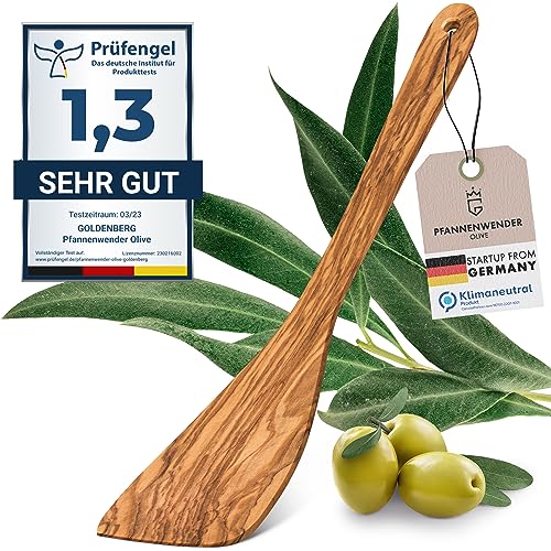 GOLDENBERG® Premium Pfannenwender Olive - feinstes italienisches Olivenholz - Made IN Germany - 100% Klimaneutral - Bratenwender Holz - Pfannenwender Holz - Holz Kochbesteck von GOLDENBERG